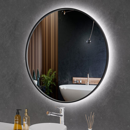 Badkamerspiegel rond "Genoa" - Zwart Aluminium Frame - 80x80cm - Backlight LED Verlichting & Anti-condens Systeem