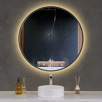 Badkamerspiegel rond "Genoa" - Zwart Aluminium Frame - 80x80cm - Backlight LED Verlichting & Anti-condens Systeem