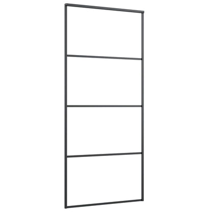 Schuifdeur gehard en transparant glas en zwart aluminium frame - inclusief ophangsysteem