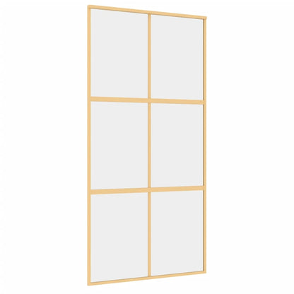 Schuifdeur gehard glas met goud aluminium frame