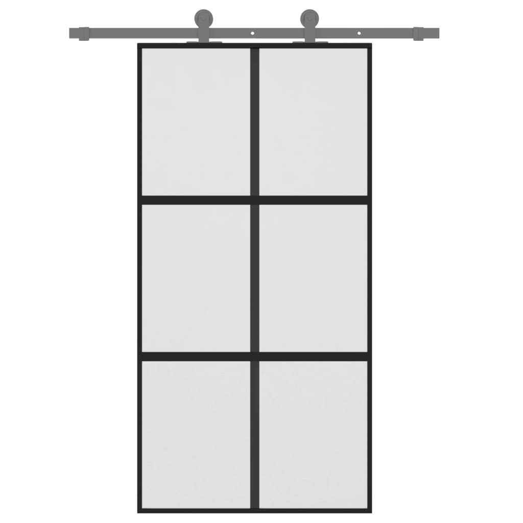 Schuifdeur gehard en mat glas met zwart aluminium frame