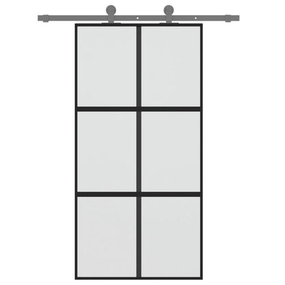 Schuifdeur gehard en mat glas met zwart aluminium frame