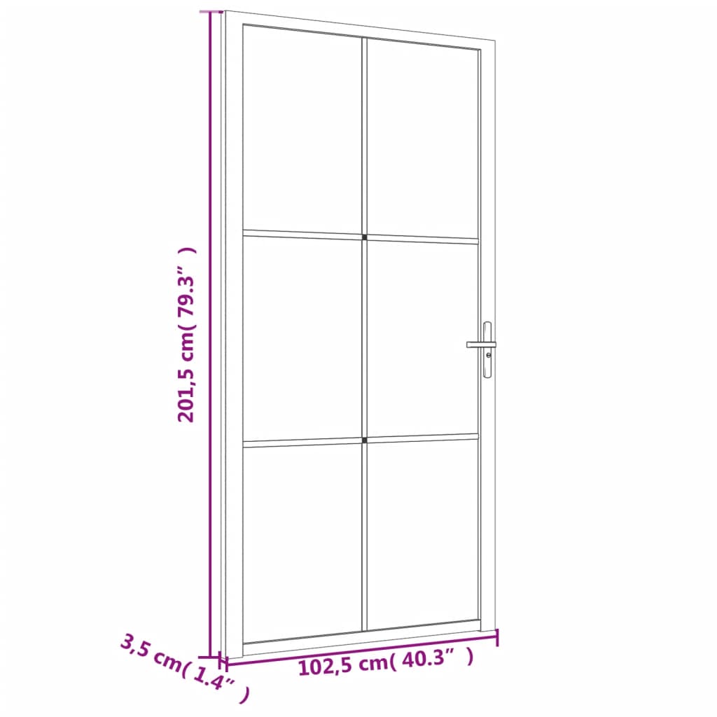 Zwarte binnendeur - Getint ESG-glas en aluminium zwart 3x2 raster